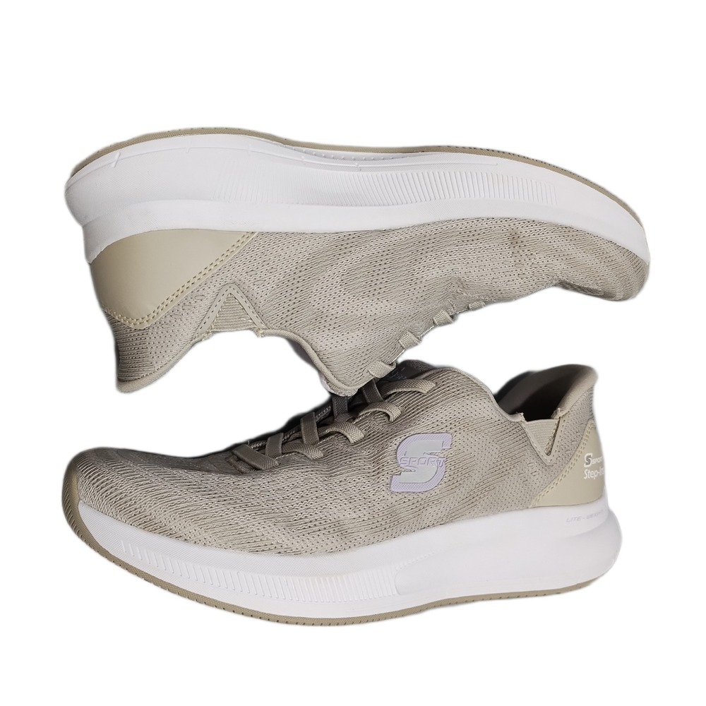 Skechers Hands Free Step-ins Sport Sneakers Womens Size 8 Brown White Lace Up